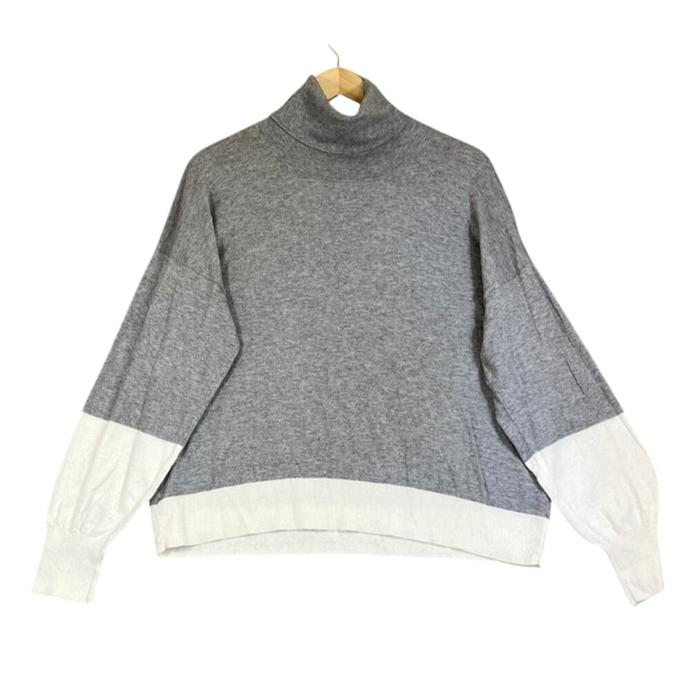Parrish LA Sweater Womens Large Cotton Cashmere Gray Colorblock Turtleneck Knit